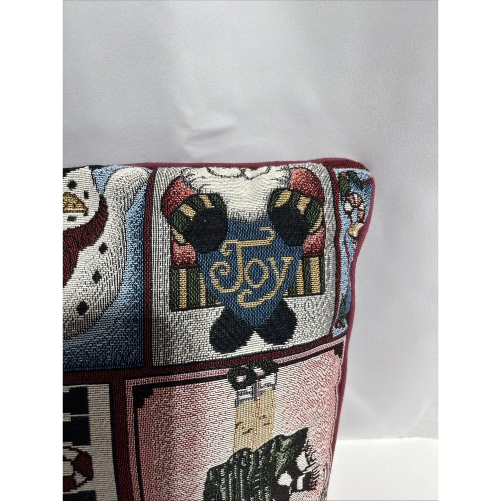 Vintage Tapestry‎ Style Santa Snowman Gingerbread Pillow 15 X 15 Christmas